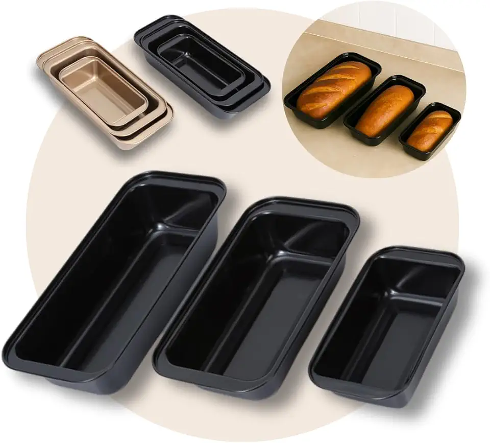 Kit 3 Formas para Assar Pão e Bolo, Assadeiras Antiaderentes – Tamanhos Diferentes – Fácil de Desenformar e Limpar, Ideal para Pães e Bolo — Revestimento Antiaderente — PREMIUM LOREAL SHOP