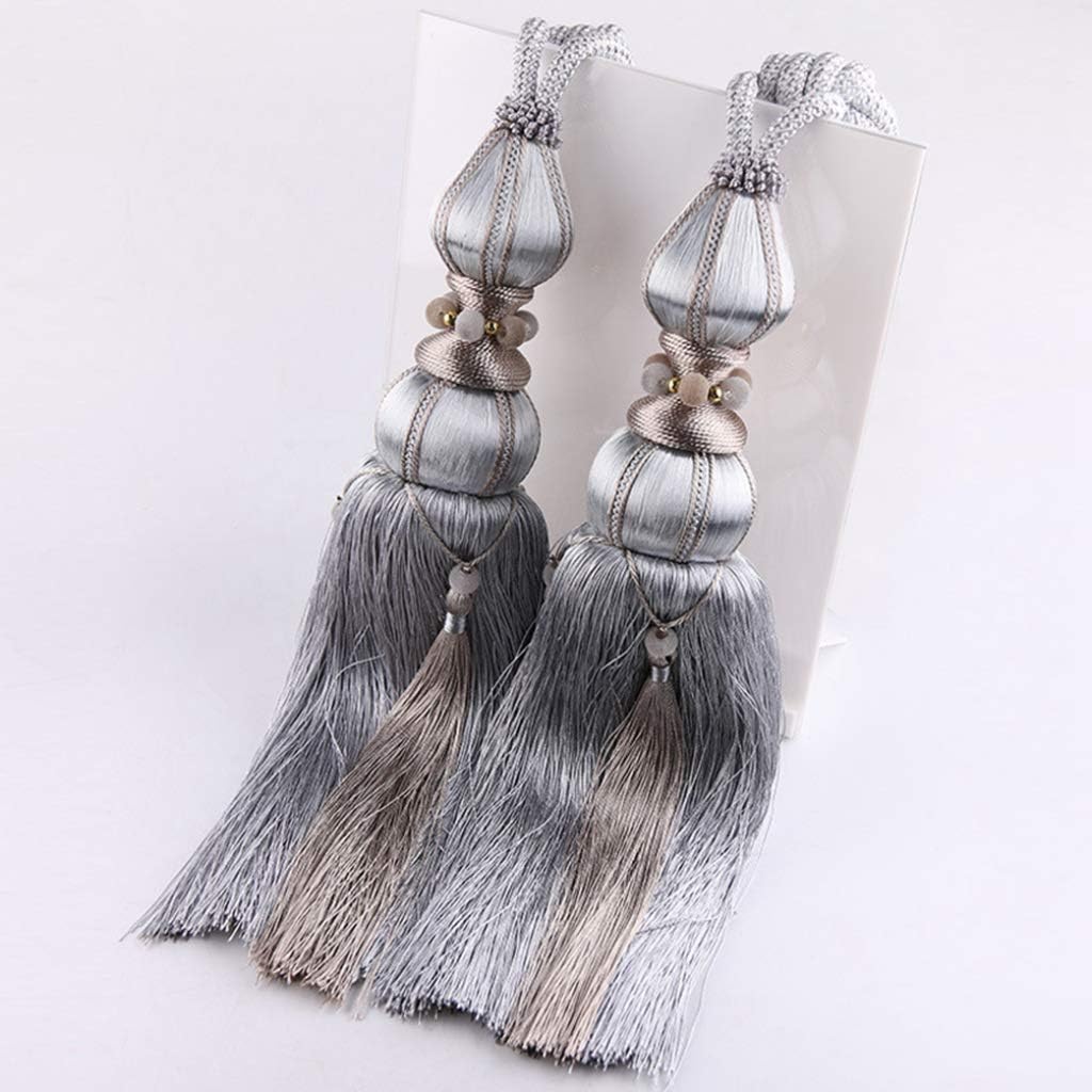 Curtain Ties for Drapes，Curtain tiebacks，Hand-Woven Curtain Tassel Tieback European Window Drapery Hanging Ball for Home Office Curtains Pendant Decoration Accessory (Color : Grey, Size : 83 150cm)