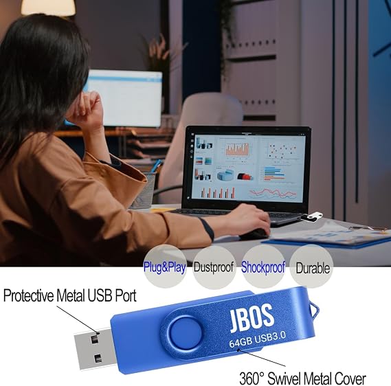 JBOS 64GB USB Flash Drive USB 3.0 Thumb Drive Super High Speed USB Stick 64 Gig USB Memory Stick 64 GB Pendrive for Date Storage and Sharing (1 Pack, Blue)