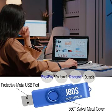 JBOS 64GB USB Flash Drive USB 3.0 Thumb Drive Super High Speed USB Stick 64 Gig USB Memory Stick 64 GB Pendrive for Date Storage and Sharing (1 Pack, Blue)