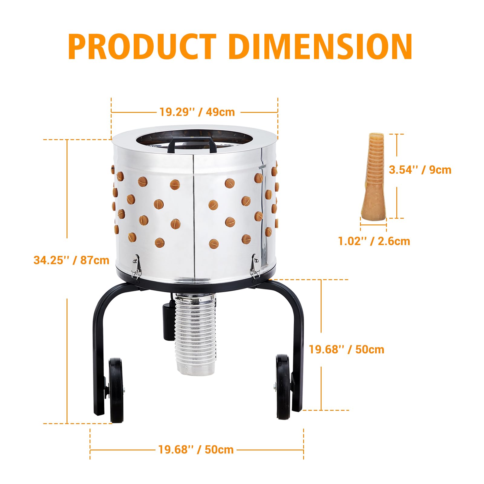 Towallmark Plucker de volaille en Acier Inoxydable – 500 W Haute efficacité Commerciale, 106 Doigts Souples, pour fermes, usines de Transformation de Poulet, Restaurants, Maison