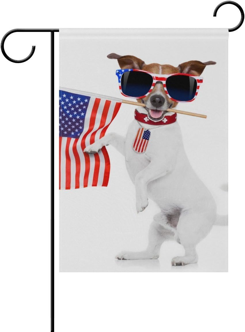 amuseds Garden Flag Decorative Jack Russell Dog Holding Flag of USA Polyester Double Sided Printing Fade Proof for Outdoor Courtyards Garden 12x18 inch