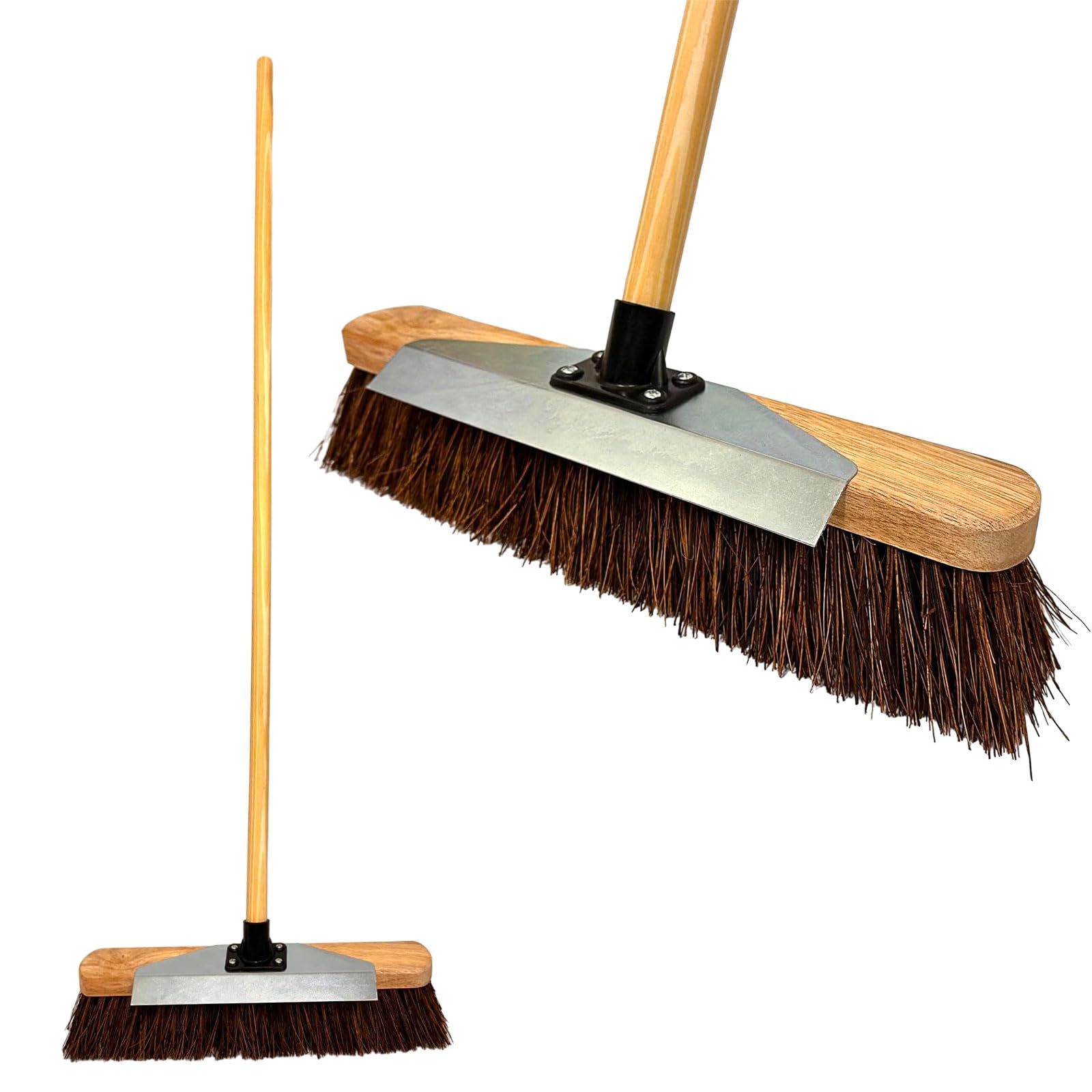 16" Heavy Duty Outdoor Broom With Scraper | Stiff Bassine Hard Bristle Yard Broom With Durable Support Bracket Sweeping Yard Brush