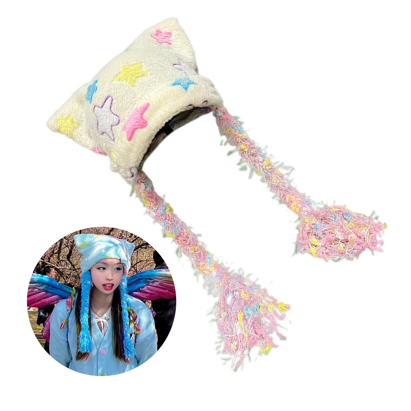 Floppy Cat Ear for Students Adult Windproof Foldable Hat with Braids Winter Thicken Hat Keep Warm Cycling Hat