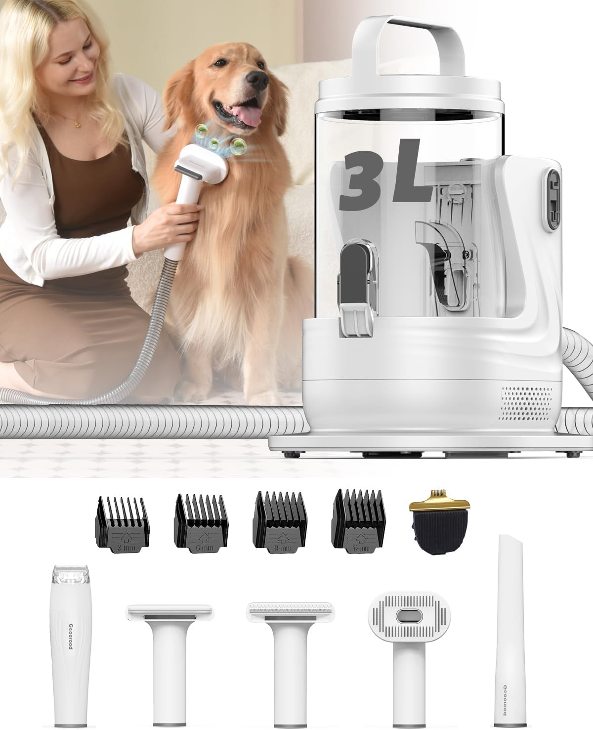 Geoorood Pet Grooming Vacuum, Dog Grooming Kit, Dog Hair Vacuum for Shedding, 3L