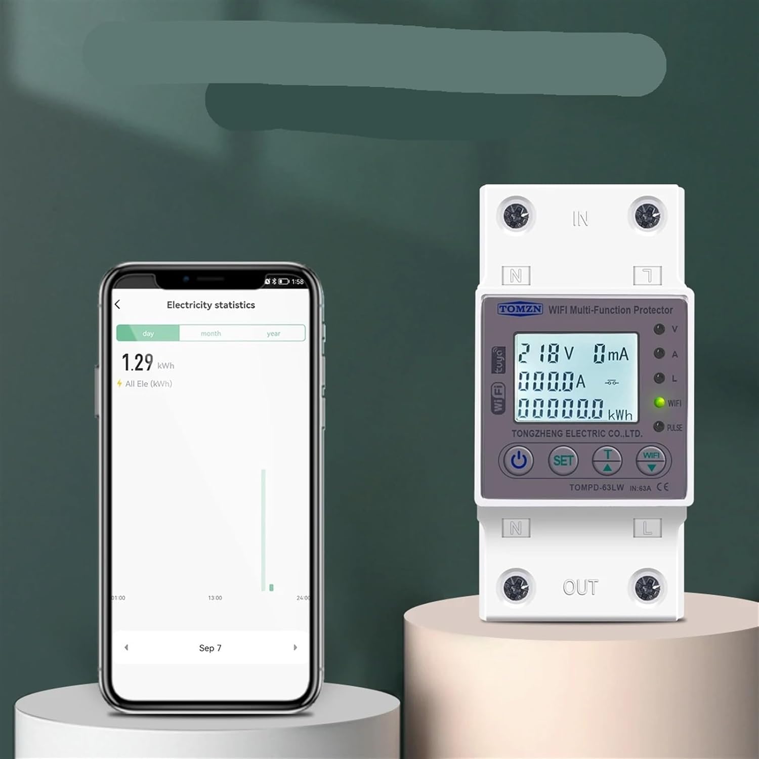 63A Switch Energy Meter Kwh Metering Circuit Breaker Timer with Voltage Current and Leakage Protection (Size : NO WiFi 63A)