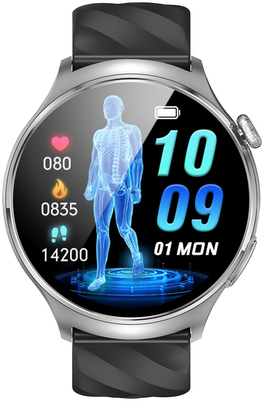 Newgen Medicals Smartwatch: Vitaluhr mit Bluetooth, EKG-Anzeige, Telefonfunktion, App, AMOLED,IP67 (Smartwatch Fitnessuhr, Damen Telefonfunktion)
