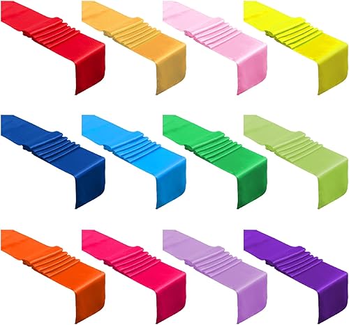 12 caminos de mesa de seda satinada de colores brillantes, bandas de silla de fiesta de otoño multicolor para Acción de Gracias, Navidad, Año Nuevo,