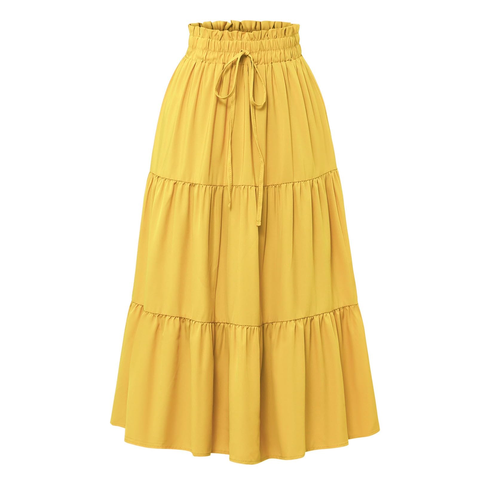 Floral Skirts for Women Midi Length Tiered Long Flowy Skirt High Waisted Beach A Line Skirt Flower Pleated