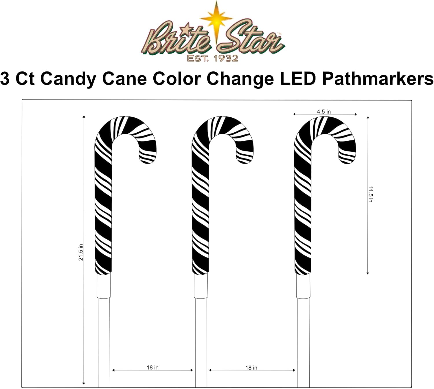 Brite Star Pathmarkers (Candy Cane, 3 Ct)