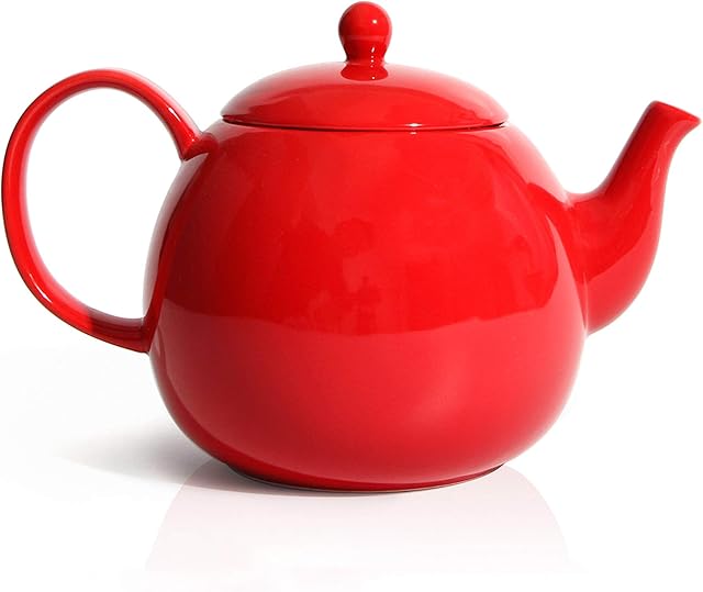 Sweese 220.103 Porcelain Teapot, 1200 ml Tea Pot - Large Enough for 5 Cups, Red