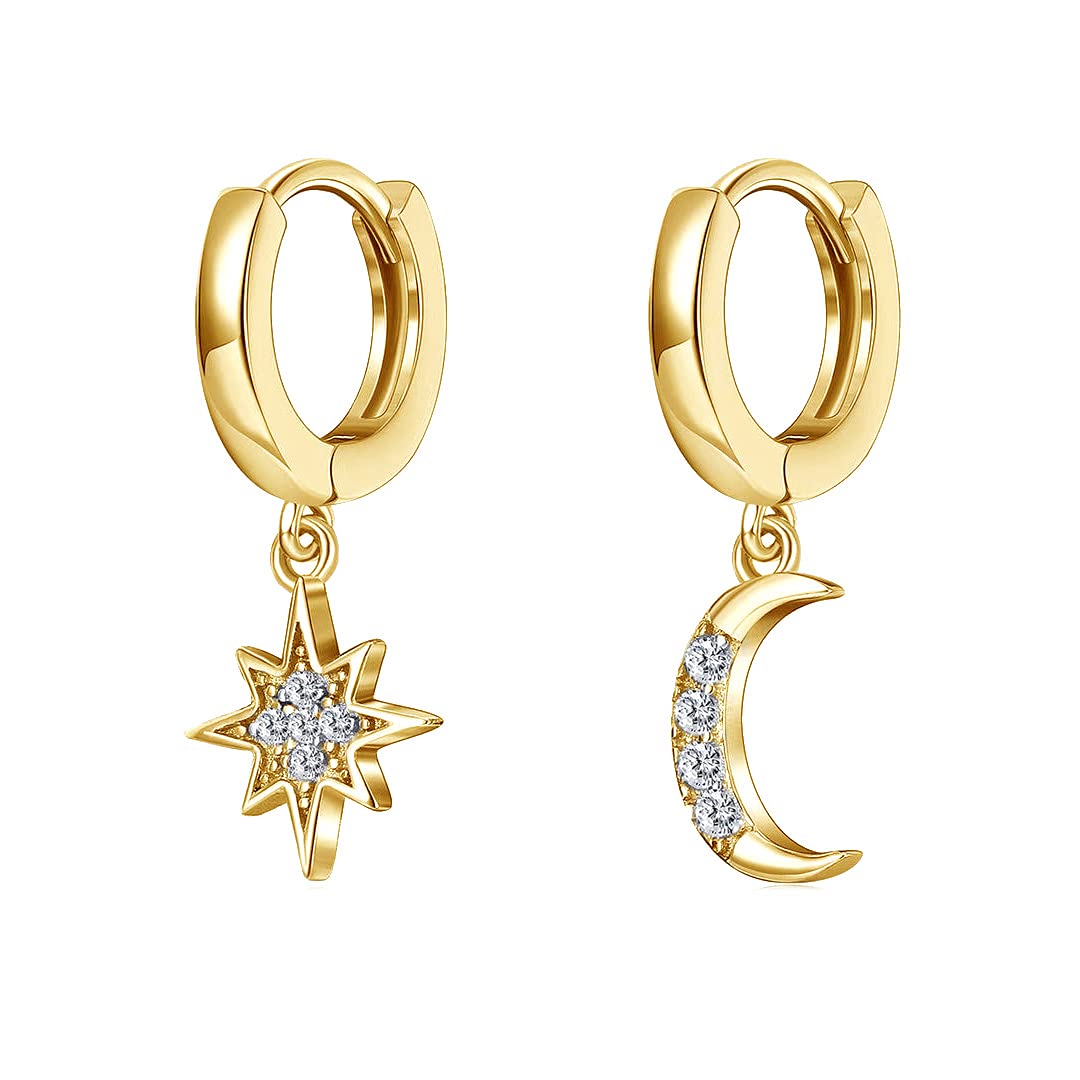 Personality Asymmetric Crystal Star Drop Earrings La Raffine Delicate Joker Moon Style Women Earrings Jewelry