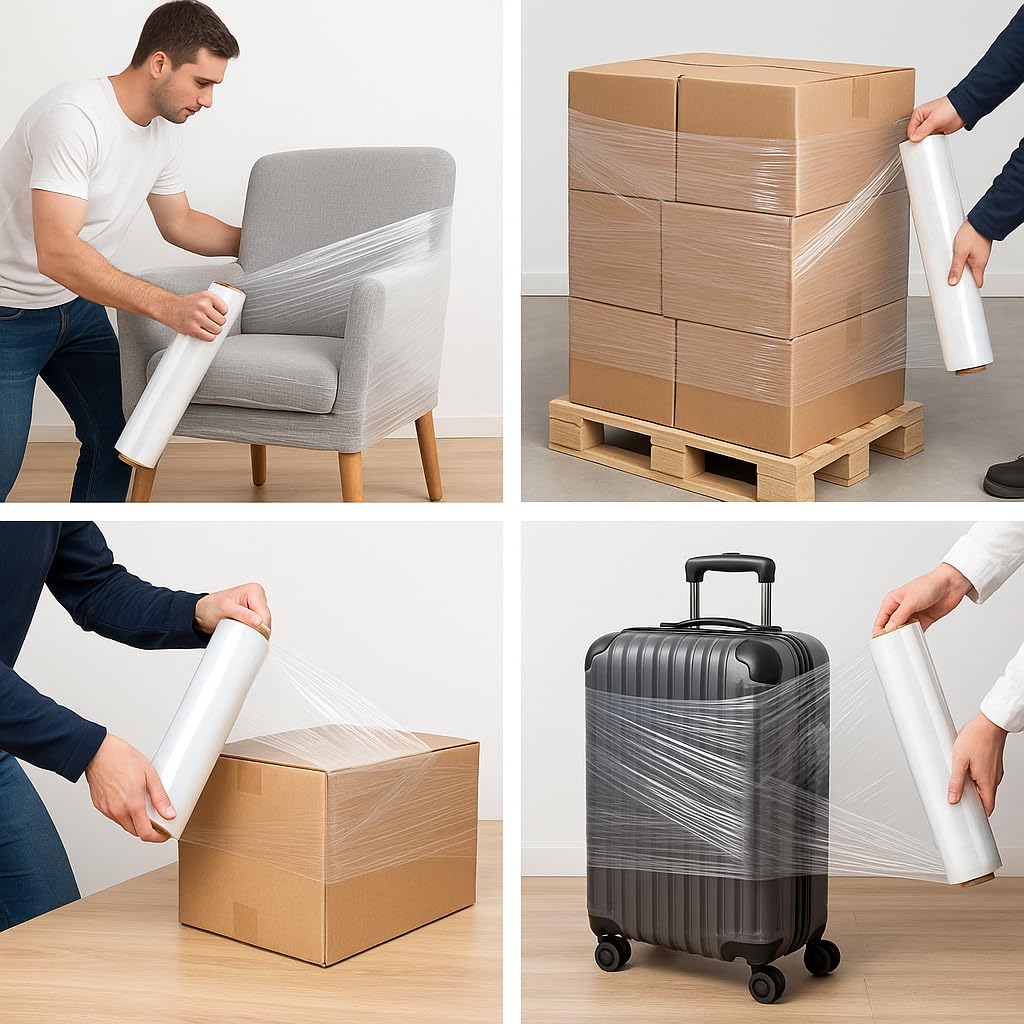 Stretchfolie Transparent 6 Rollen, 50 cm x 230 m, Wickelfolie für Umzug, Möbel, Lager und Palettensicherung (6 x 2.3 kg, 23µm)