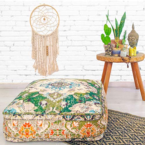 Mandala Life ART Boho Chic Yoga Décor Housse de Coussin de Sol - 60x20 cm - Taie d'oreiller Tapis de Déditation Carrée - Décoratif Pouf Tapis en Coton imprimé