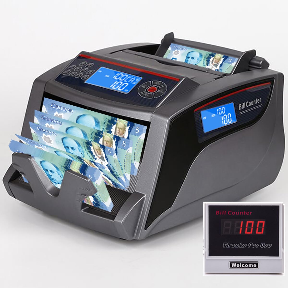 Cash Register Bill Counter Polymer And Paper Canadian CAD USD Currency Dual  Screen And External Display, 1000 Cash Counter Machine Canadian