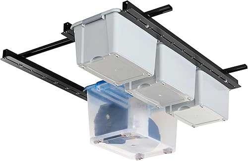 Wallmaster Estante de almacenamiento superior de garaje, sistema de organización de contenedores de techo con rieles ajustables, estante de metal