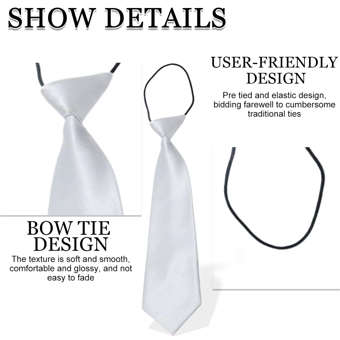 Corbata plateada para bebé con elástico – Efecto elegante