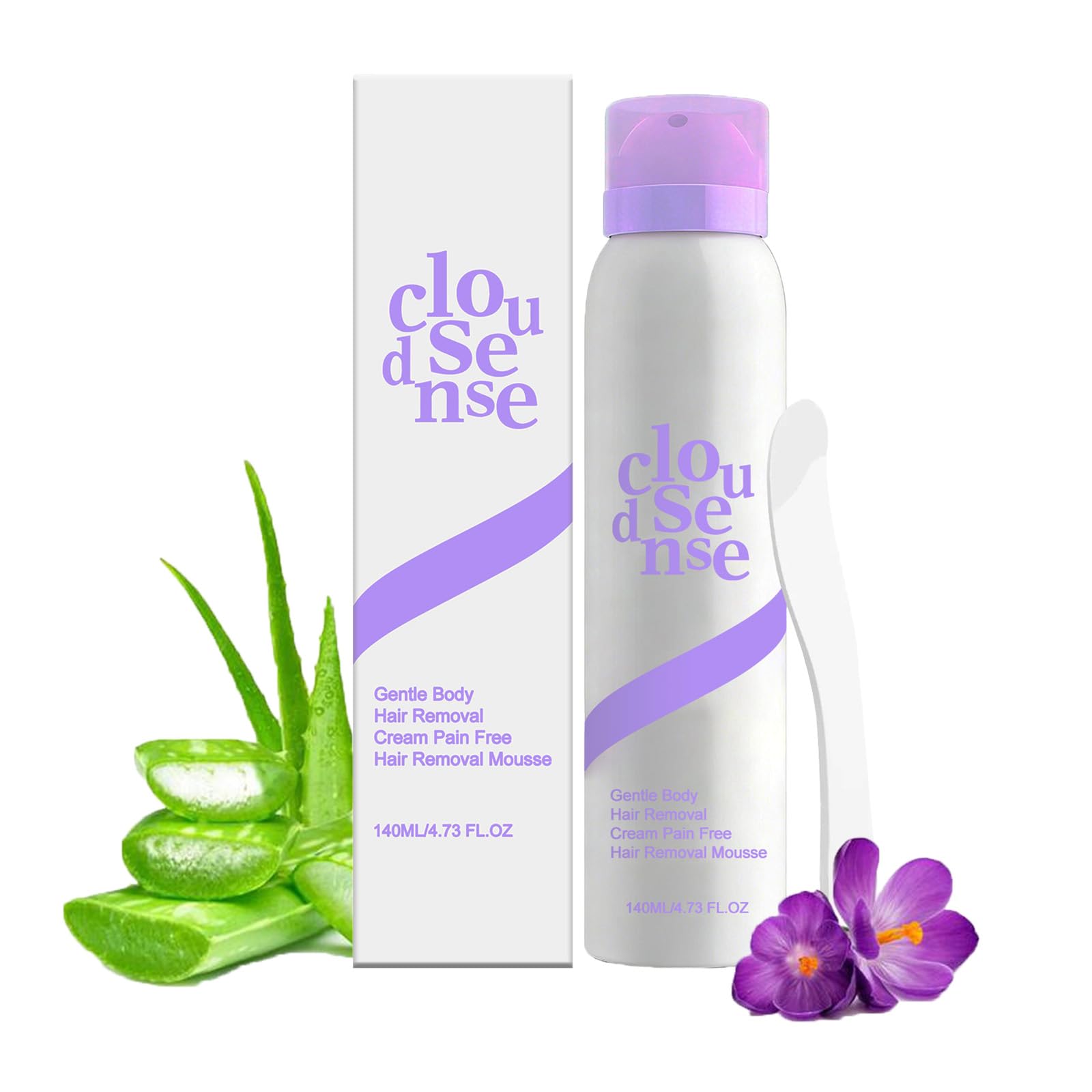 Cloud Sense pianka do depilacji, miękki spray do depilacji ze szpatułką, spray do depilacji z aloesem do skóry wrażliwej, szybkie działanie, miękka i kojąca dla ciała, nóg i twarzy (1 szt.)