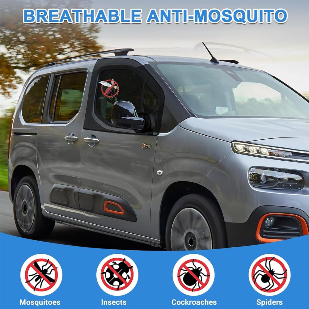 Zanzariera per Finestrino Auto per Fiat Doblò 1996-2025, Protezione Contro le Zanzare, 2 Pezzi Protezione Solare per Finestrini Dell'Auto