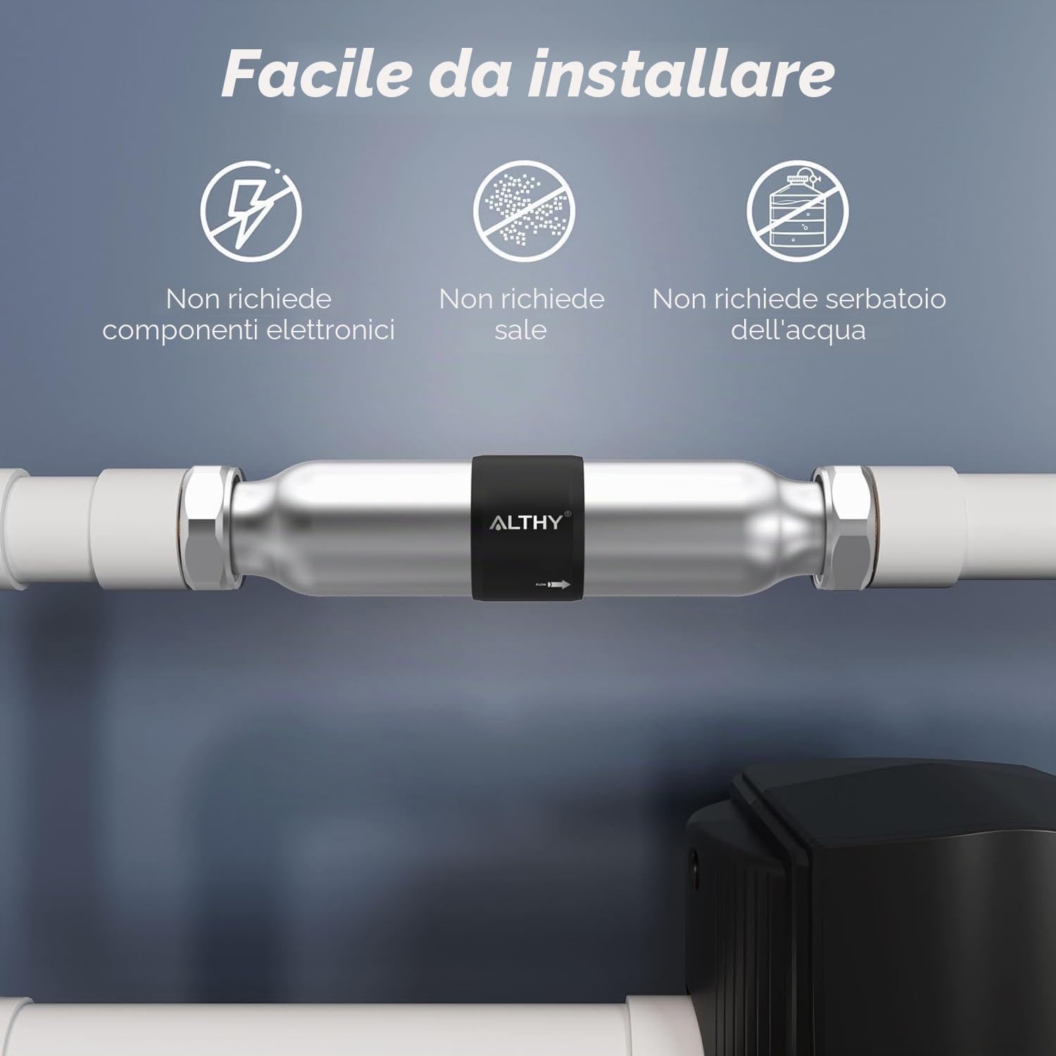 ALTHY-WS200 Decalcificante per Acqua Senza Sale per Tutta la Casa, G1"/27GPM Sistema di Addolcitore Acqua, Riduce il Calcare e Previene la Corrosione Della Ruggine, Acciaio Inossidabile