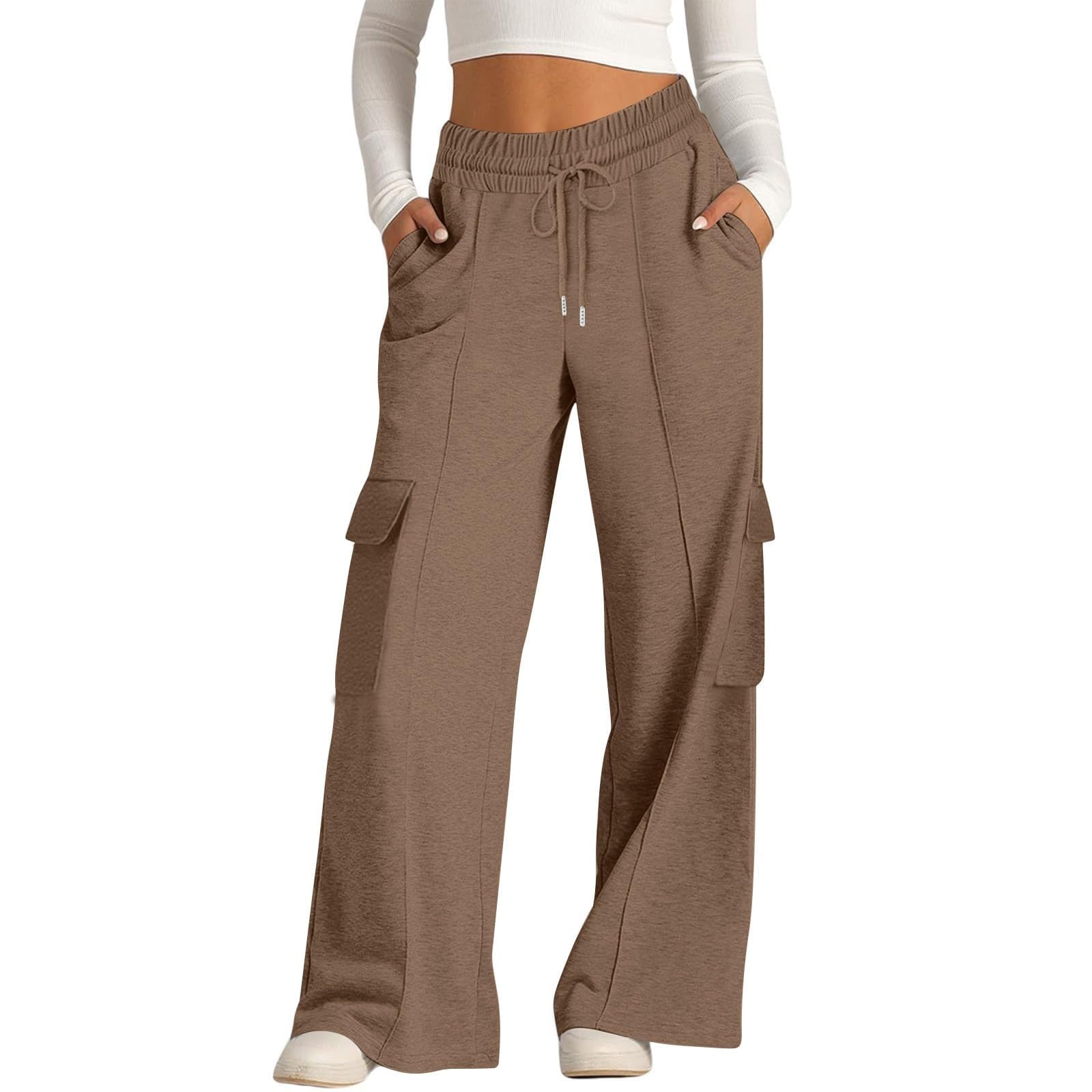 Pantalon cargo à taille large femme, jogging ample fluide