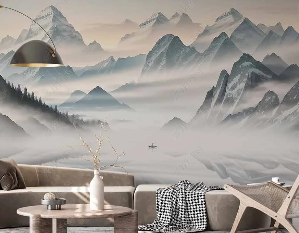 Papier peint intissé paysage mural pour créer une ambiance nature au salon