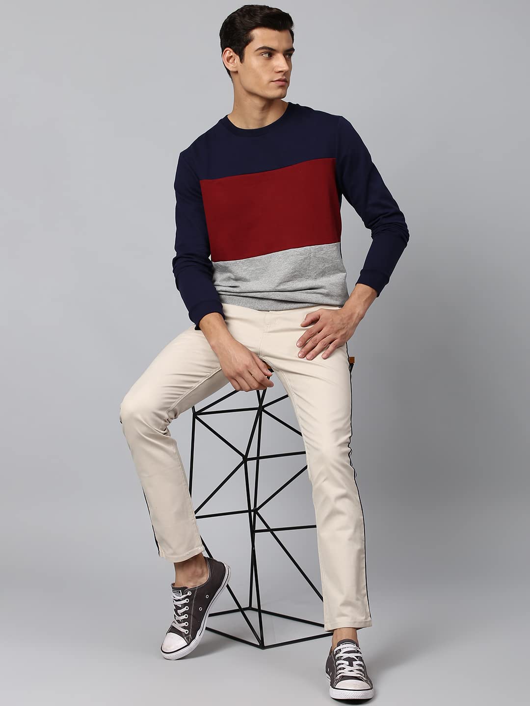 Dennis Lingo Męska bluza z mieszanej tkaniny bawełnianej, pełne rękawy, bluza z blokiem kolorów, normalne dopasowanie, okrągły dekolt i lekka, luźna odzież zimowa dla mężczyzn