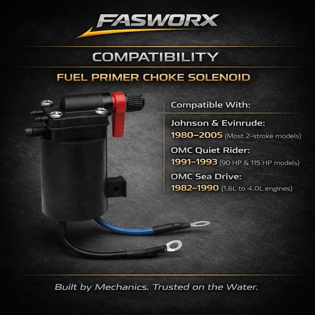 Fuel Primer Choke Solenoid valve compatible with Omc Johnson Evinrude 9.9-300 HP 1980-2005 outboard 5007356 5828665 397909