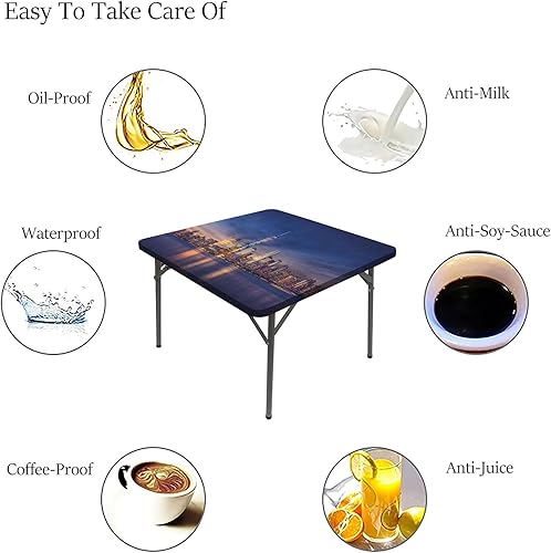 Miniatura 6 de Cityscape - Mantel cuadrado elástico con vista al atardecer de Nueva York, se adapta a mesas de 52 x 52 pulgadas, para restaurantes, picnic, patio,