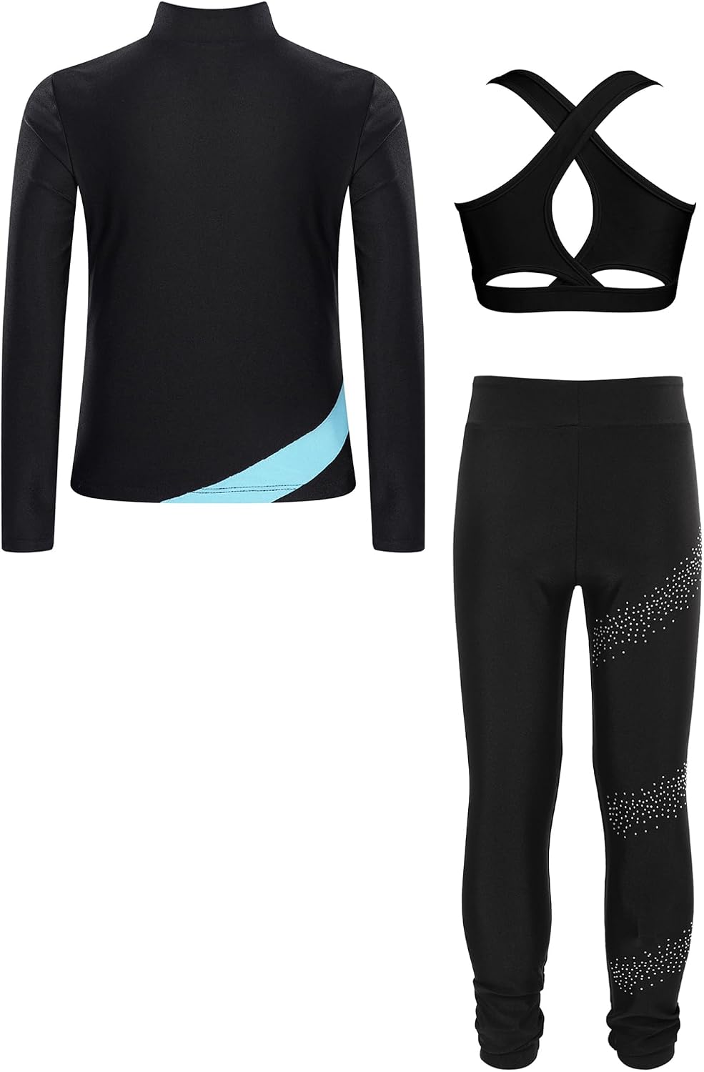 Hularka Kids Girls Ice Skating Training Outfits Long Sleeve Figure Skating Jacket Crop Top with Leggings Set Tracksuit