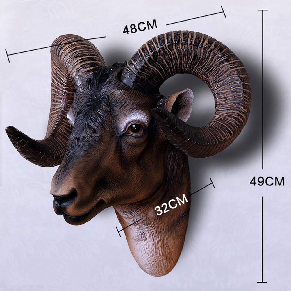 Amazon.co.jp: 羊の頭の壁掛け像、ラム角彫刻動物の頭蓋骨の