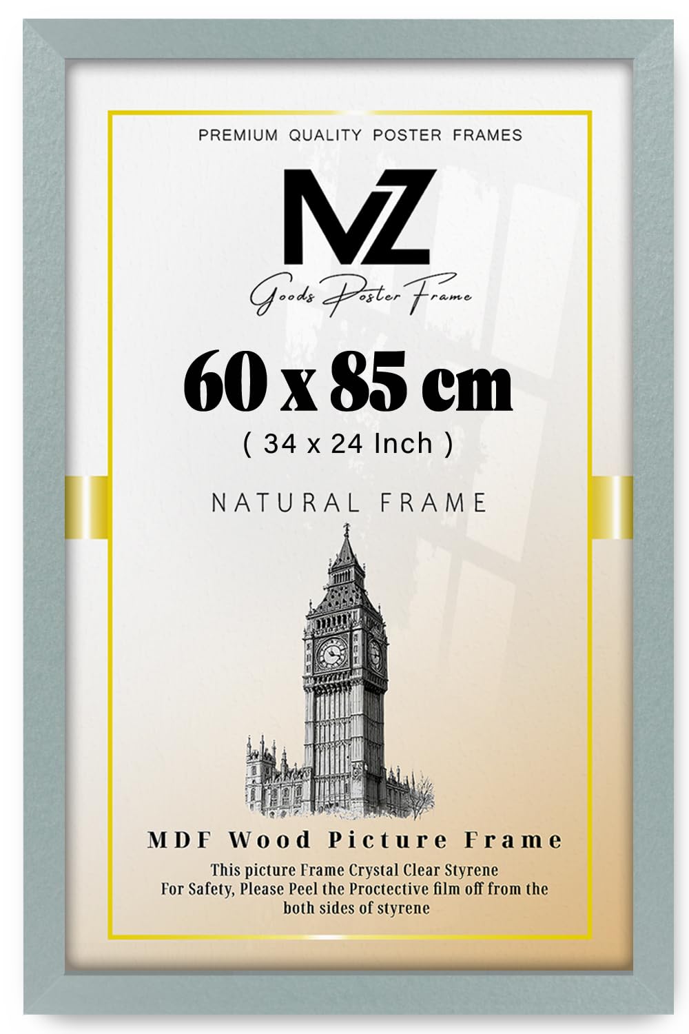 MZ GOODS | MDF Picture Frame (60 x 85 CM) 34x24 Inch for Posters, Certificates & Room Design, Portrait & Landscape Hanging Hooks [ Silver ]