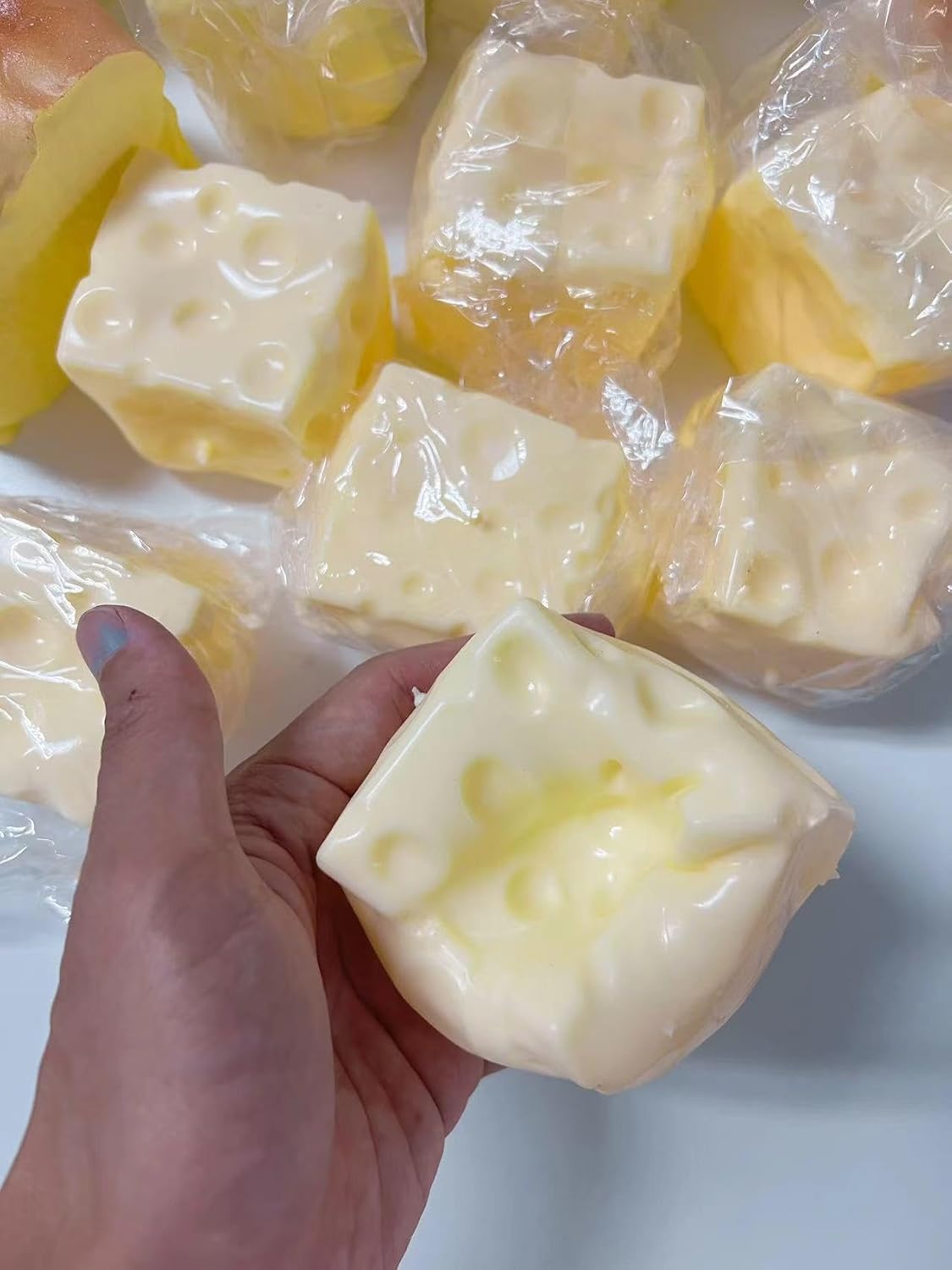 Realistic Swiss Cheese Squishy Toy – Dough Texture Stress Relief Fidget Toy for Adults, Anxiety Relief Sensory Tool, Unique Desk Decor, Not Edible