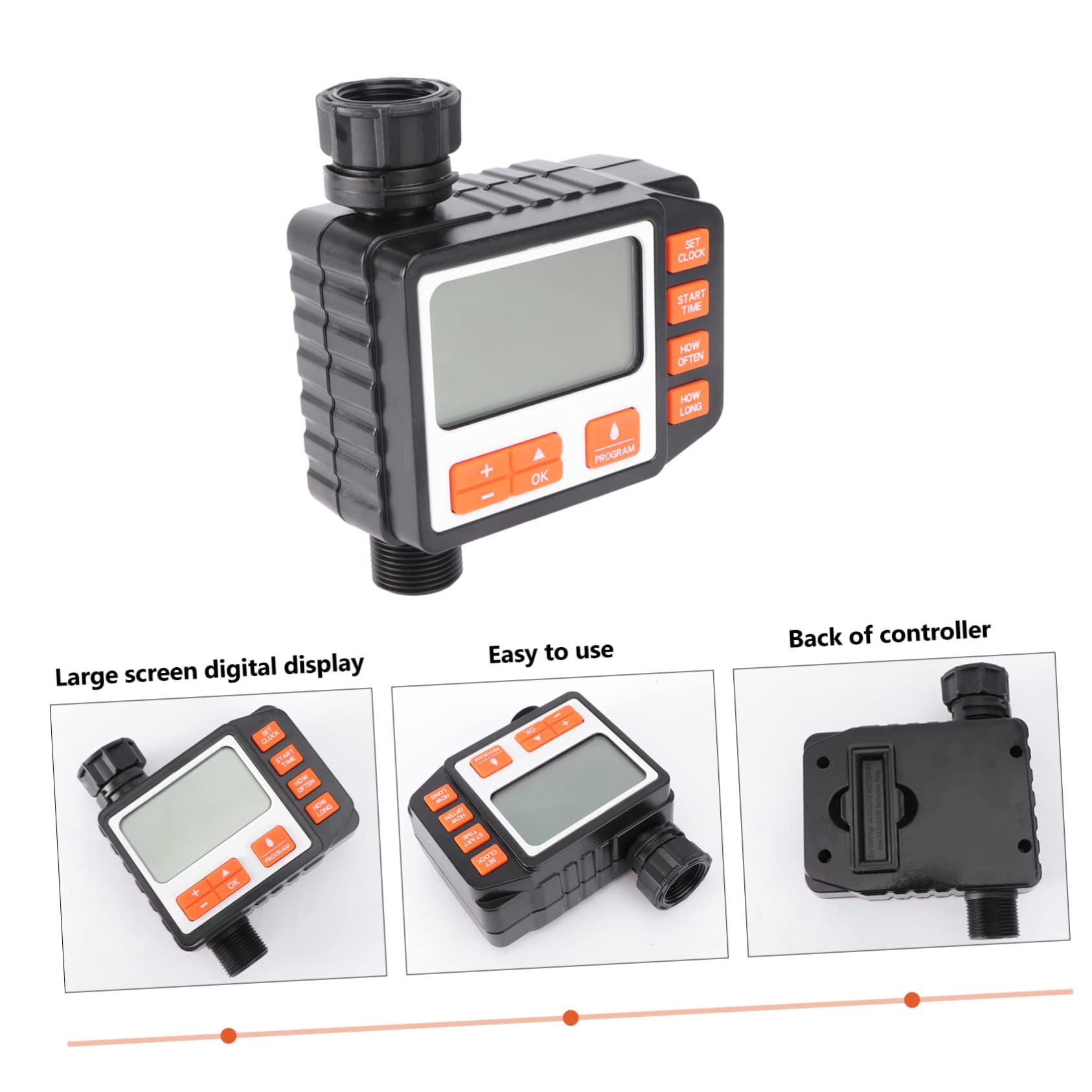 Timer Irrigazione Display Digitale Grande in Abs Nero | Programmatore Intelligente, per Irrigazione a Goccia e Sprinkler, Uso Semplice, senza Batteria
