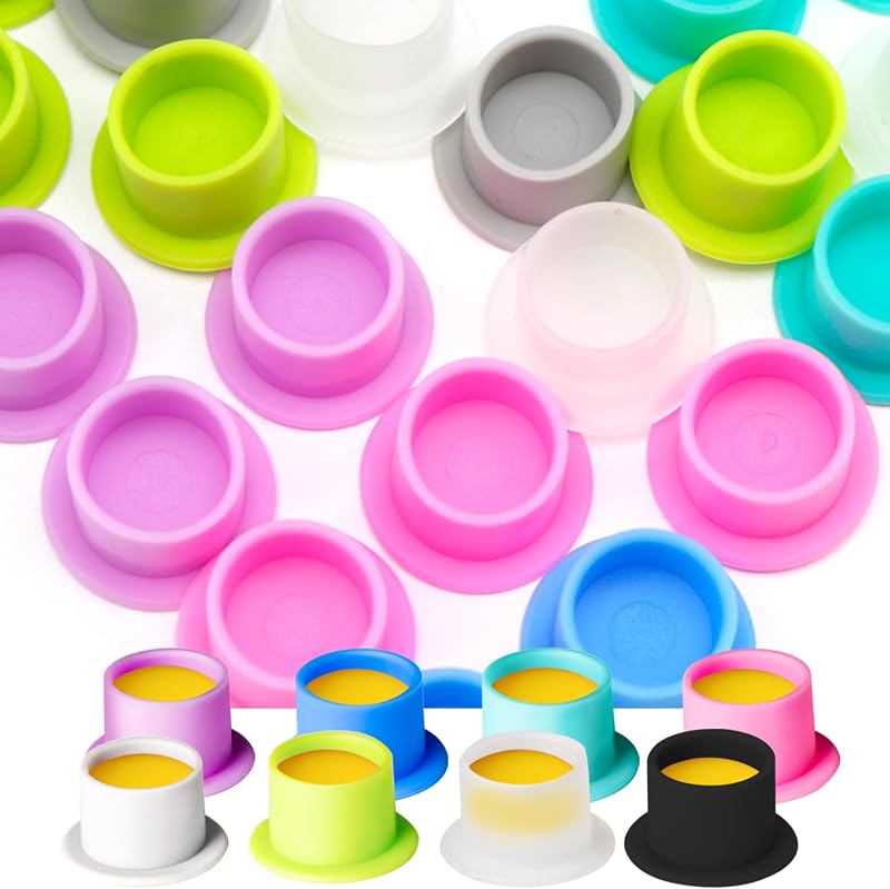 OZER Copos Descartáveis de Silicone para Tinta de Tatuagem, Formato U, Cores Sortidas, Pacote com 200