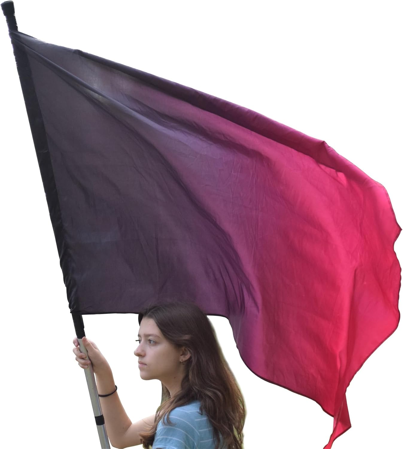 Spinning Color Guard Flag with Pole (Pink) – Lightweight Dance Flags w/ 71” Adjustable Rubber Coated Poles - Robust Tear-Resistant Color Guard Practice Flag - Cheer Flags for Competition, Performances