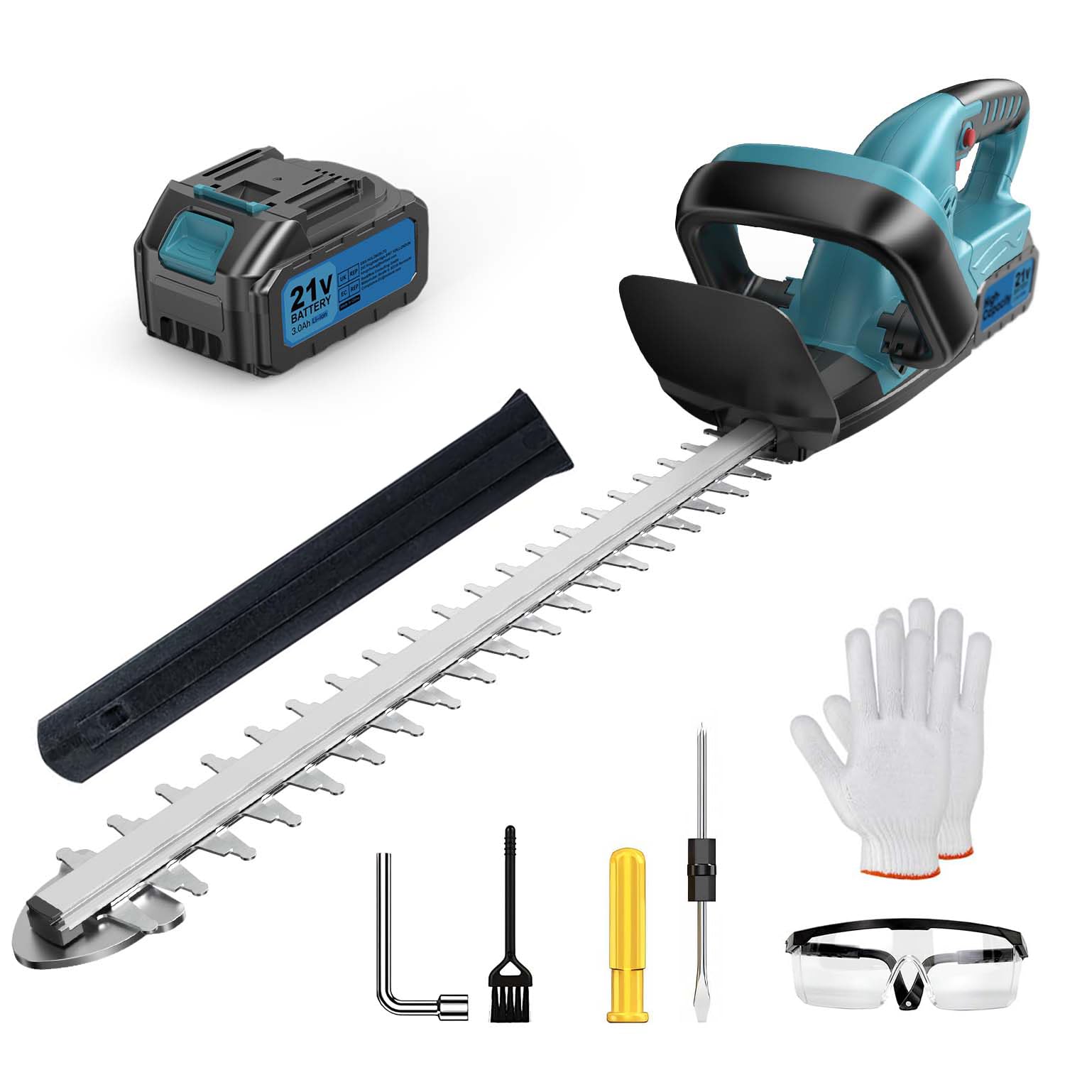 Tagliasiepi a Batteria 21V Brushless con Batteria 3.0Ah & Caricabatterie – Potenza 500W, 3000 giri/min, Lama 530mm & Spessore Taglio 20mm | Tagliasiepi Professionale per Rami Grossi