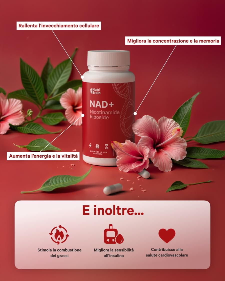 NAD+ Assorbimento ottimale Nicotinamide Riboside 300 mg | 90 Capsule | Anti-età e anti-stanchezza | NAD+ Booster, Energia Cellulare e Vitalità | Senza Glutine | Senza OGM