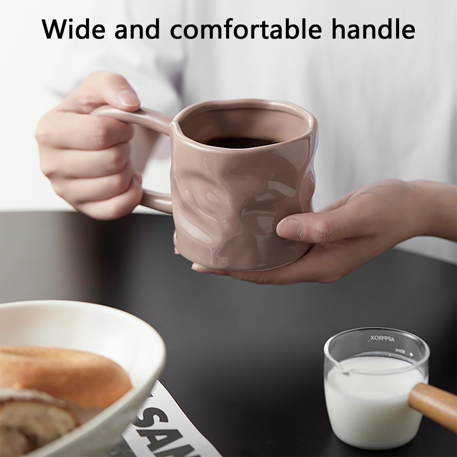 Taza Desayuno Irregular, Taza Ceramica con Asa, Textura Modelada A Mano, Apta para Microondas y Lavavajillas, para Uso en El Hogar u Oficina(Pink)