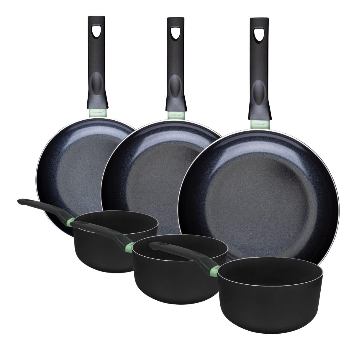 Fackelmann Batterie céramique 3 poêles 24/28/30 cm | 6 pièces pour tout équiper, Aluminium recyclé, Revêtement céramique, 3 poêles 24 28 30 cm, 3 casseroles 16 18 20 cm