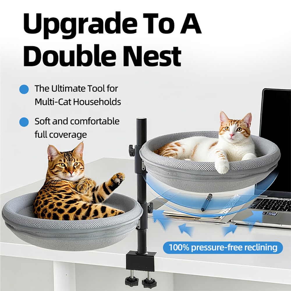 Hamaca para Gato Giratoria 360°, Altura Ajustable, con 4 Fundas Extraíbles y Lavables, Utilizable En Todas Las Estaciones, Cama para Gato (Gris), Capacidad Máxima De 28 Libras