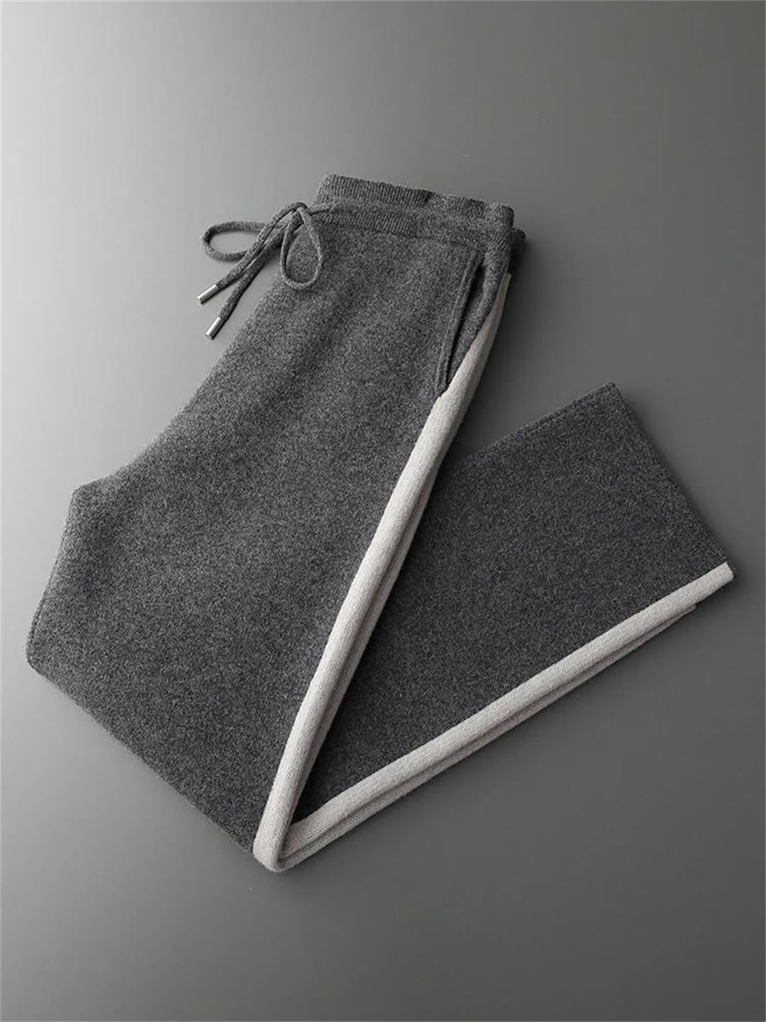 Men’S Merino Wool Jacquard Wide Leg Knit Casual Pants Elastic Waist Heavyweight Full Length Trousers
