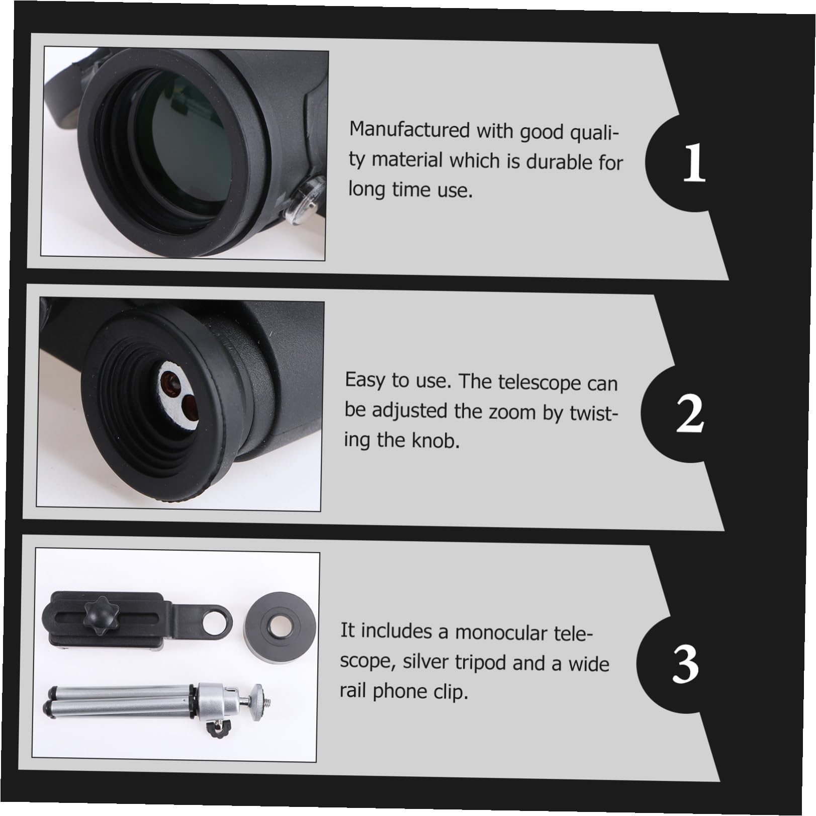 Angoily Monocular Tripode y Clip para Teléfono para Observación De Aves Viajes y Conciertos Telescopio Compacto y Ligero