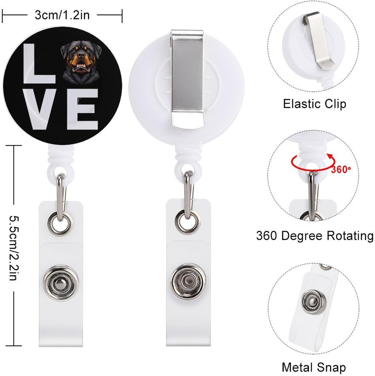 I Love Rottweiler Dog Printed Retractable Badge Clip Holder image 2