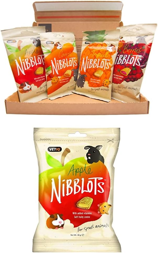 Nibblot Variety Pack 4x30g pack & VetIQ Nibblot Apple Treats 4x30g pack for Rabbits, Guinea Pigs And Other Small Animals