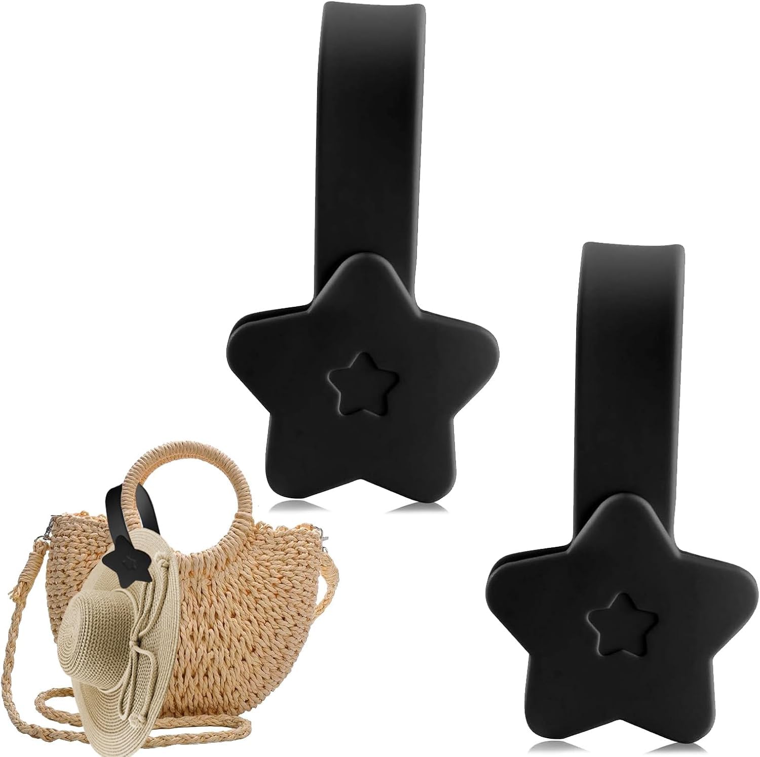 RxaGtn Hut Clip, Kinderwagen Zubehör, 2 Stück Hutclip Für Reisen, Handtasche, Rucksack, Bag Accessories Für Wandern und Alltag (Schwarz)