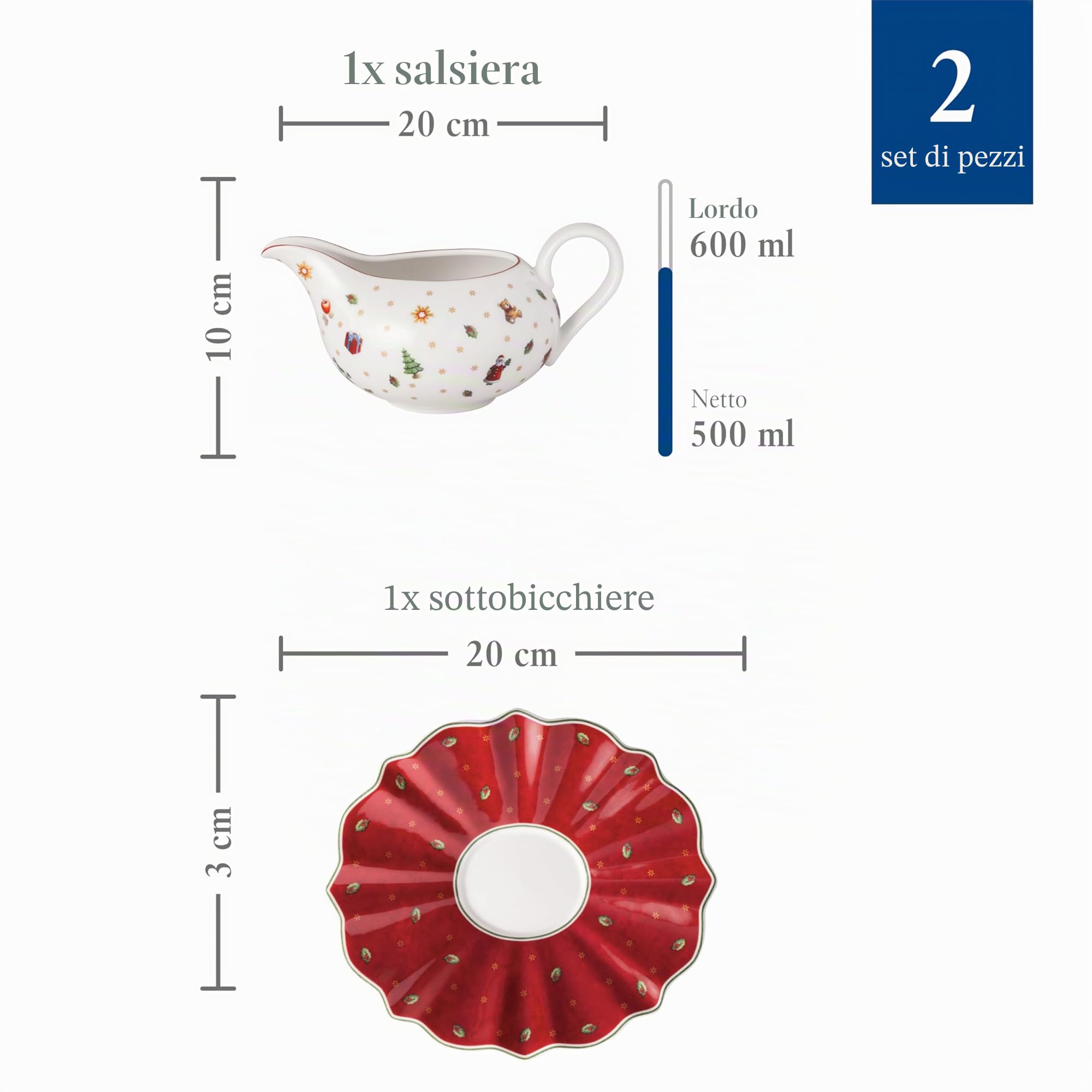 VILLEROY & BOCH Toy's Delight Salsiera con Piattino 250ml Porcellana Tavola di Natale