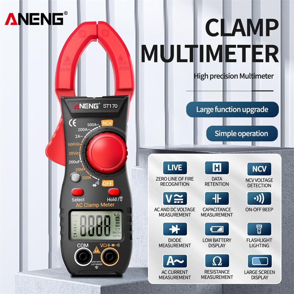 Pinza Amperometrica AC/DC CAT III 600V, True-RMS 2000 Contatori, Misuratore di Corrente 0-500A