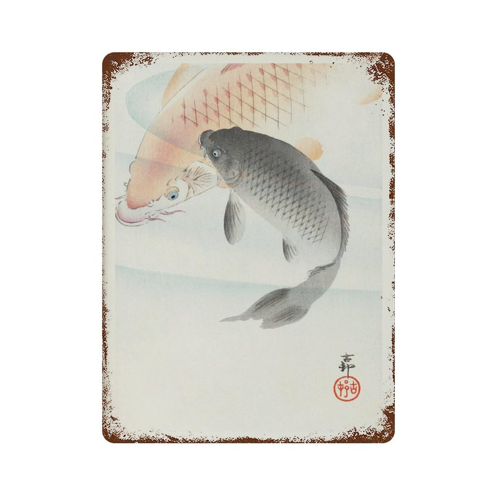 xiaoxiaoshen Ohara Koson Carp Japanese Vintage Wall Decor Art Metal Tin Poster Modern Home Decor Art Home Bar Shop Decorations Vintage Sign 40x30cm