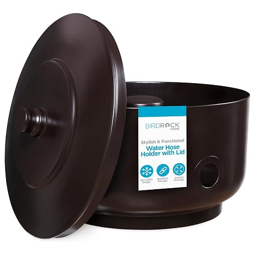 BIRDROCK HOME Decorative Footed Water Hose Holder Pot with Lid